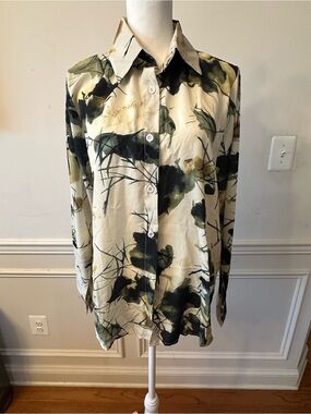 LAI MENG FIVE CATS Women's Floral Print Long Sleeve Button Down Casual Blouse